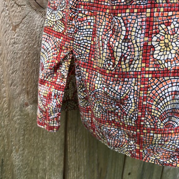 Tori Richard Men's Shirt Rust Red Mosaic Print Cotton Lawn Hawaiian Size L - Picture 8 of 11